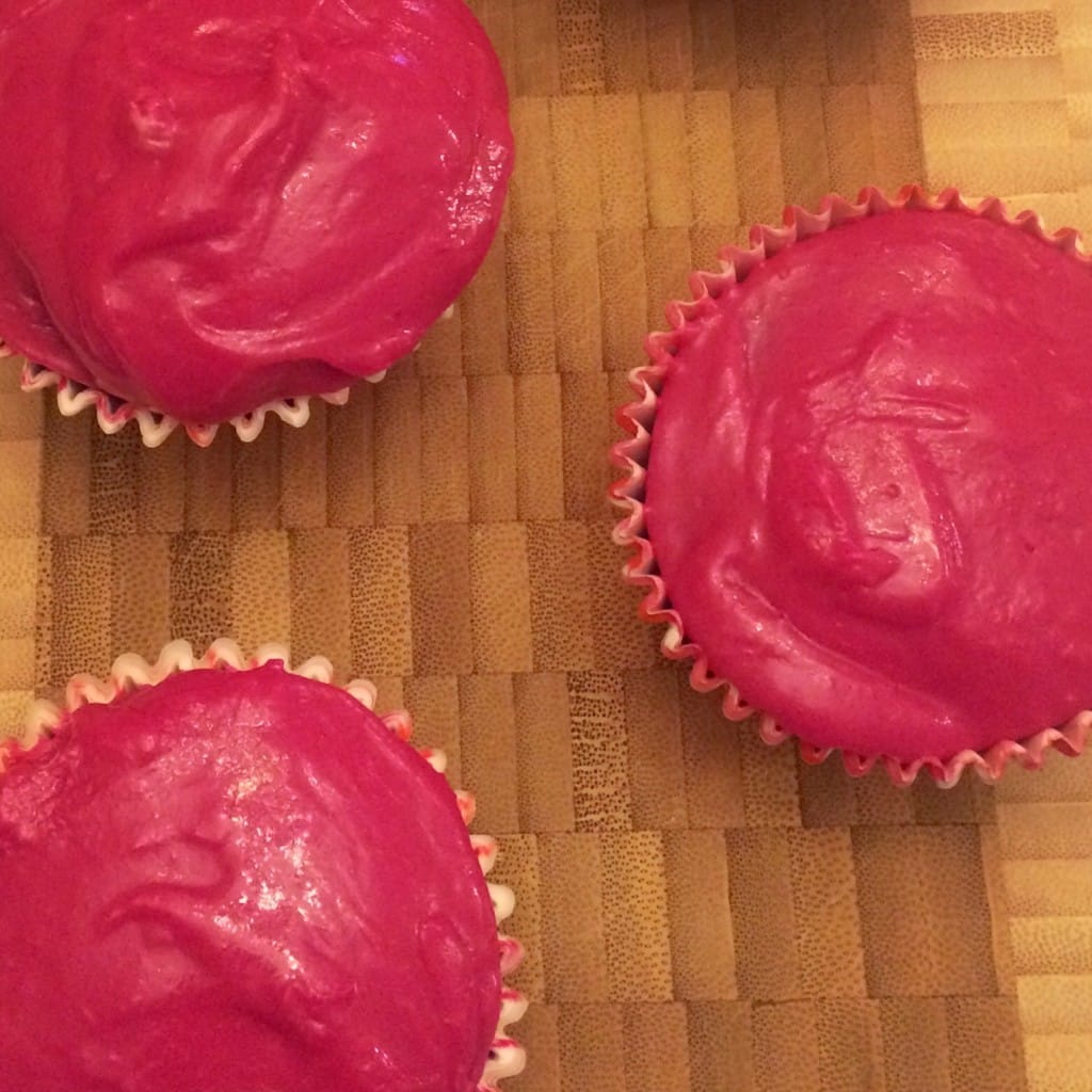 Beet Pink Icing on Cacao Chocolate Cupcakes