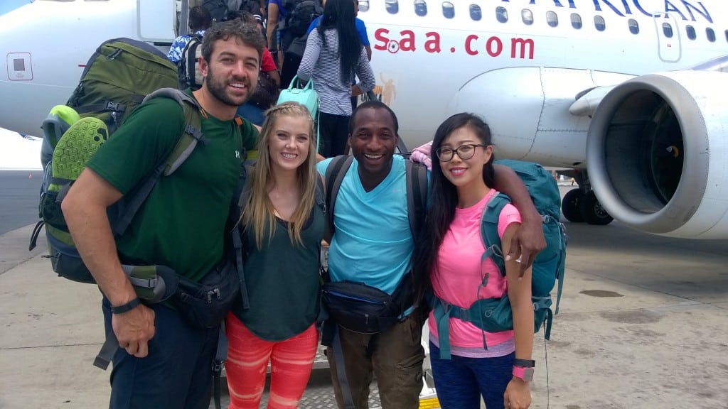 The Amazing Race winning team, Tyler and Laura, and second place team, Jelani and Jenny 