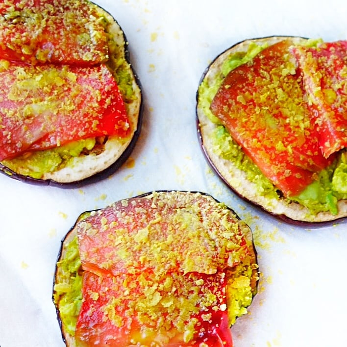 Griddled Aubergine with Smashed Avocado & Blistered Tomatoes