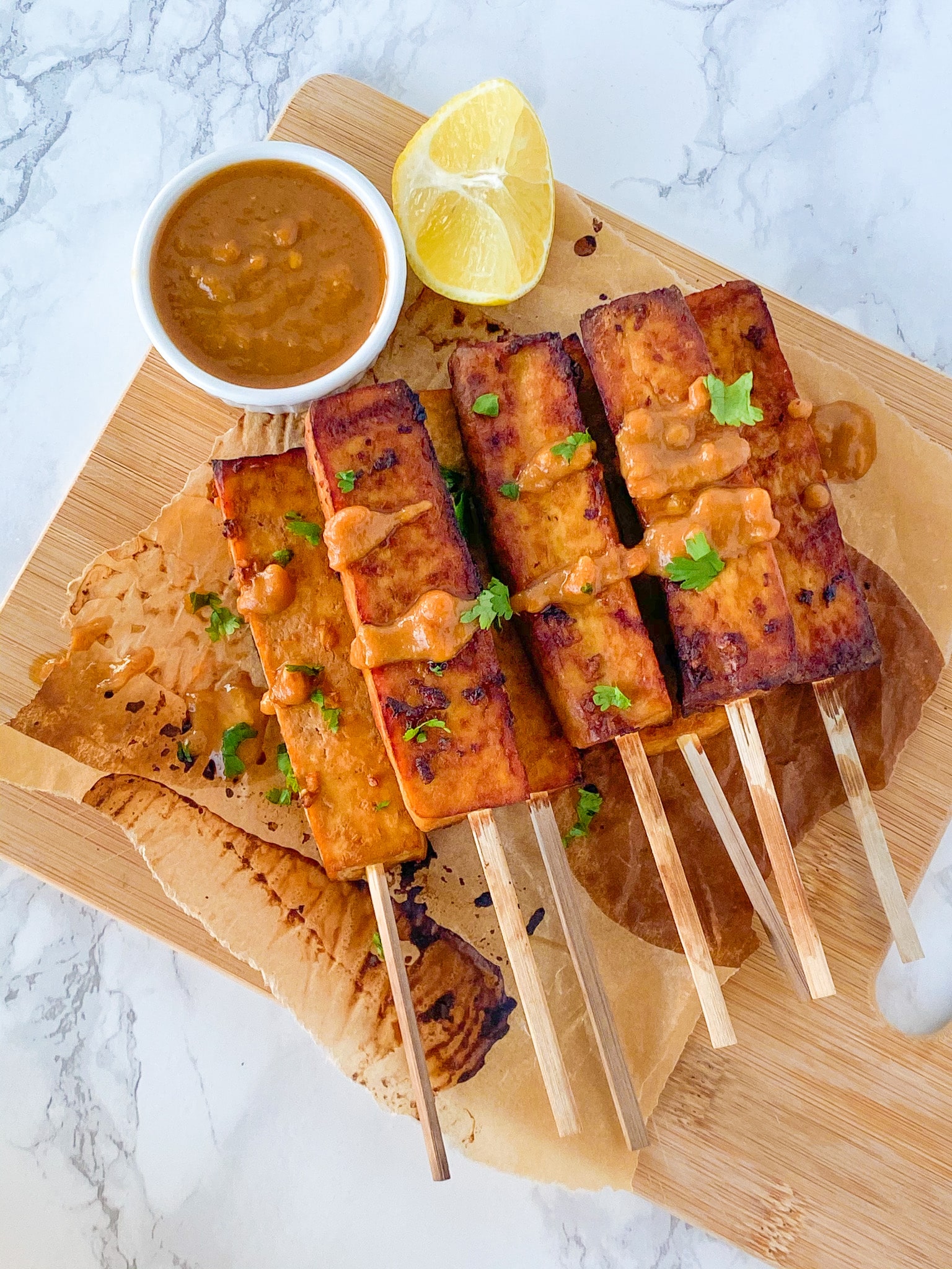 Oil-Free Tofu Satay with Peanut Sauce