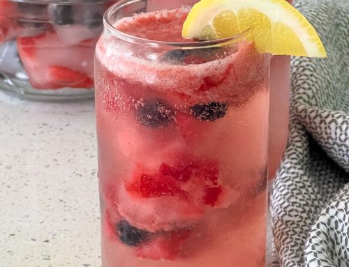 Strawberry Sparkler Mocktail with Berry Ice Cubes