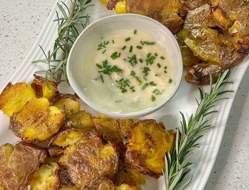 Smashed Potatoes with Simple Aioli Sauce