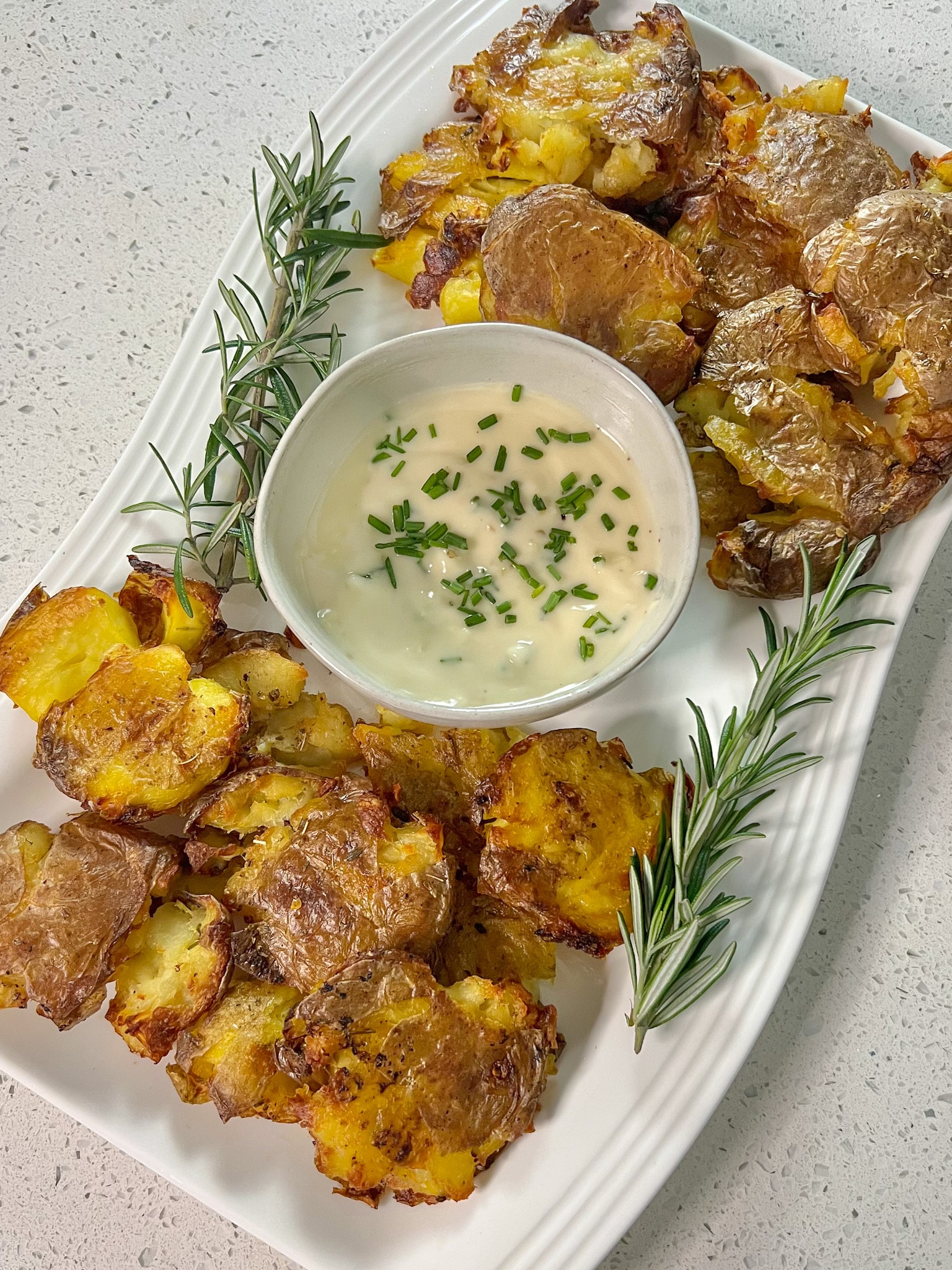 Smashed Potatoes with Simple Aioli Sauce